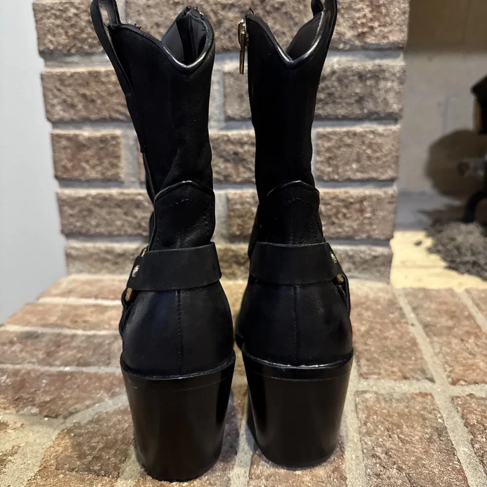 Dolce Vita Women Kenzen Western Harness Pointed‎ Toe Black Boots sz 7